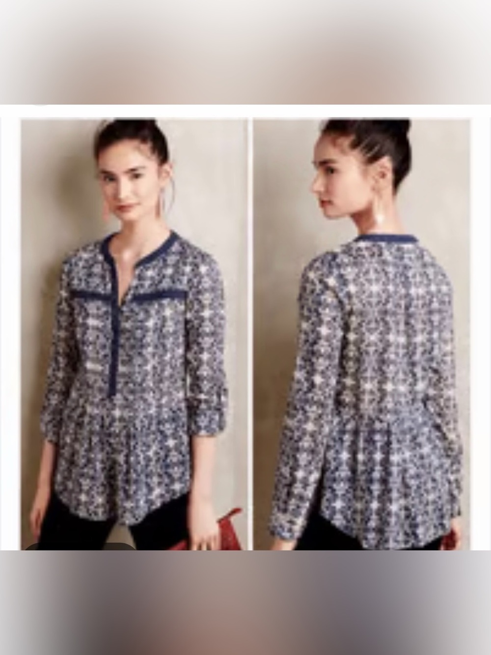 Maeve by Anthropologie "Abella" Pintuck Blouse - Blue & Cream, Size 6